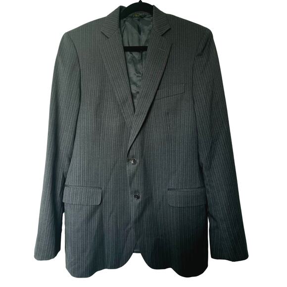 BROOKS BROTHERS Mens 43L Charcoal Gray Stripe Wool Blazer Suit Jacket 1818 Italy - Picture 2 of 14